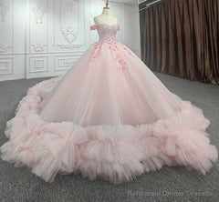 Quinceanera Ball Gown Off-the-Shoulder Sequined Pink Dress