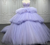 Quinceanera Dress Strapless Ball Gown Crystal Lavender