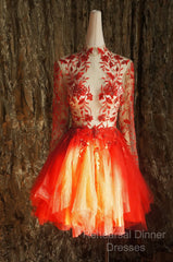 Red Lace Long Semi Formal Prom Dress Red Tulle Lace Short Semi Formal Prom Dress