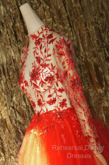 Red Lace Long Semi Formal Prom Dress Red Tulle Lace Short Semi Formal Prom Dress