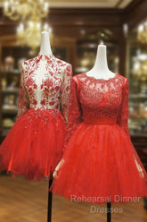 Red Lace Long Semi Formal Prom Dress Red Tulle Lace Short Semi Formal Prom Dress