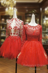 Red Lace Long Semi Formal Prom Dress Red Tulle Lace Short Semi Formal Prom Dress