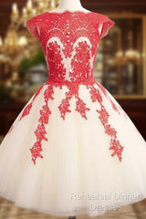 Red Lace Tulle Short Semi Formal Prom Dress, Homecoming Dress