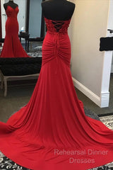 Red Mermaid Llong Semi Formal Prom Dress Appliques Slit Evening Dress