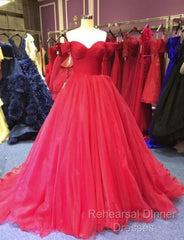 Red Off Shoulder Tulle Semi Formal Prom Gown, Sweet 16 Party Gown, Charming Red Formal Dress