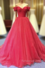 Red Off Shoulder Tulle Semi Formal Prom Gown, Sweet 16 Party Gown, Charming Red Formal Dress