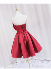 Red Satin Short Semi Formal Prom Dress Party Dress, Lovely Red Knee Length Homecoming Dress