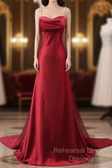 Red Soft Satin Long Party Dress Evening Dress, Red A-Line Formal Dress
