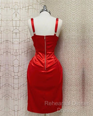 Red Sweetheart Neckline Slit Homecoming Dress Midi Semi Formal Prom Dress