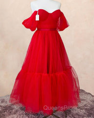 Red Tulle Ankle Length Ruffle Dress