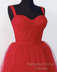 Red Tulle Spaghetti Straps Midi Corset Dress