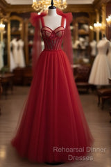Red Velvet Semi Formal Prom Dress Tulle Evening Gowns