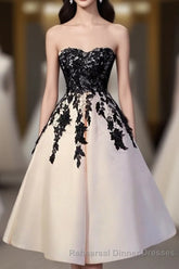 Champagne Lace Short Semi Formal Prom Dress, Lace Evening Dress