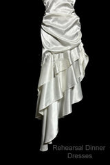 Retro Mermaid Halter Satin High Low Evening Dress Semi Formal Prom Dresses