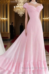Retro Pink A-line Long Semi Formal Prom Dresses,Pink Bridesmaid Dresses