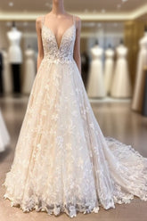 Romantic Long A-Line Sweetheart Appliques Lace Tulle Wedding Dresses