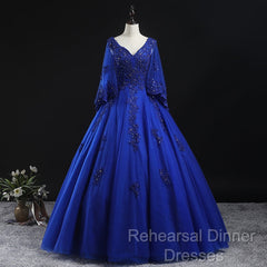 Royal Blue Ball Gown Lace Applique Quinceanera Dresses, Tulle Floor Length Sweet 16 Dresses