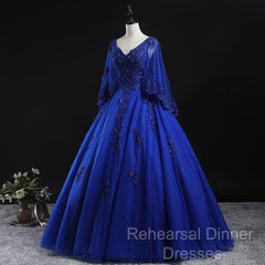 Royal Blue Ball Gown Lace Applique Quinceanera Dresses, Tulle Floor Length Sweet 16 Dresses