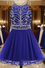 Royal Blue Homecoming Dress , Tulle Beaded Party Dress, Cute Party Dress