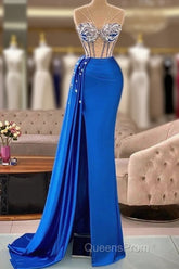 Royal Blue Mermaid Beading See Through Evening Prom Dress
