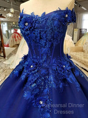 Royal Blue Off-The-Shoulder Evening Dresses, Appliques Formal Semi Formal Prom Dress