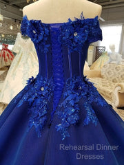Royal Blue Off-The-Shoulder Evening Dresses, Appliques Formal Semi Formal Prom Dress