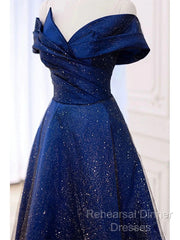 Royal Blue Off The Shoulder V-Neck Long Semi Formal Prom Dress Evening Dress,