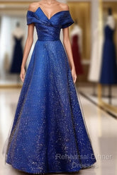 Royal Blue Off The Shoulder V-Neck Long Semi Formal Prom Dress Evening Dress,