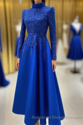 Royal blue Semi Formal Prom dresses lace Beaded evening dress,Wedding Party Dress