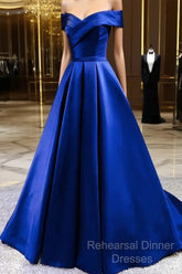 Royal Blue Satin A-Line Long Party Dress, Simple Long Semi Formal Prom Dress Evening Dress
