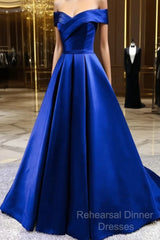 Royal Blue Satin A-Line Long Party Dress, Simple Long Semi Formal Prom Dress Evening Dress