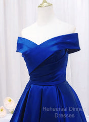 Royal Blue Satin Sweetheart Off Shoulder Long Formal Dress, A-Line Semi Formal Prom Dress