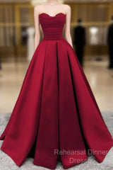 Ruched Satin Strapless Ball Gown Floor Length Dresses