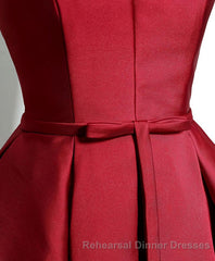 Simple Burgundy Satin V Neck Short Semi Formal Prom Dress, Evening Dress