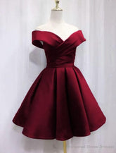 Satin Sweetheart Bridesmaid Dress, Off Shoulder Short Formal Dress