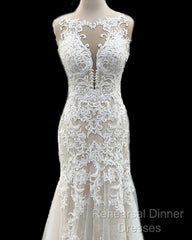 Scoop Neck Mermaid Wedding Dress Lace Court Train