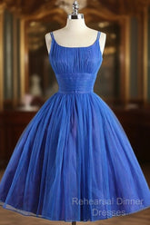 Scoop Neckline Royal Blue Party Dress, A-Line Spaghetti Strap Short Evening Dress