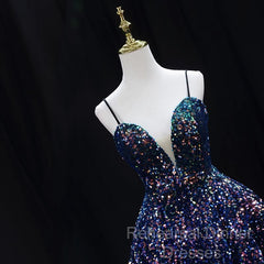 Sequins V-Neckline Short Straps Homecoming Dress, Short Sequins Semi Formal Prom Dress