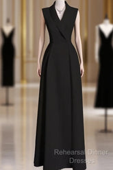 Sexy A Line Black Satin Party Dresses Long Semi Formal Prom Dresses