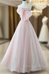 Sexy A-Line Pink Tulle Long Semi Formal Prom Dress