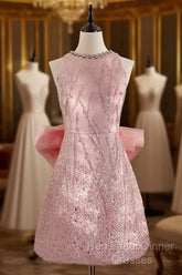 Sexy A Line Scoop Pink Sequin Travel Vacation Dress Short Birthday Dress