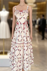 Sexy A Line Square Neckline Sleeveless WomenS Red Floral Holiday Dress Vacation Dress Birthday Dress