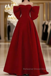 Sexy A Line Strapless Red Long Semi Formal Prom Dress