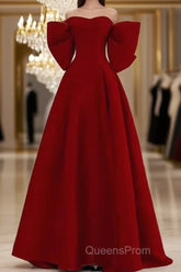 Sexy A Line Strapless Red Long Evening Prom Dress