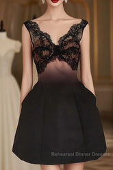 Sexy A Line V Neckline Satin Lace Vacation Dresses Short Birthday Dress