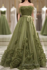 Sexy Ball Gown Strapless Neckline Green Ruffles Evening Dress Evening Prom Dress