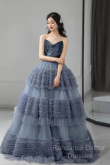 Sexy Ball Gown Sweetheart Neckline Gray Tulle Evening Dress Semi Formal Prom Dresses