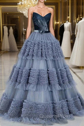 Sexy Ball Gown Sweetheart Neckline Gray Tulle Evening Dress Evening Prom Dress