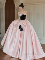 Sexy Ball Gown Sweetheart Neckline Pink Satin Evening Dress Semi Formal Prom Dresses