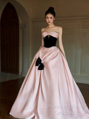 Sexy Ball Gown Sweetheart Neckline Pink Satin Evening Dress Semi Formal Prom Dresses